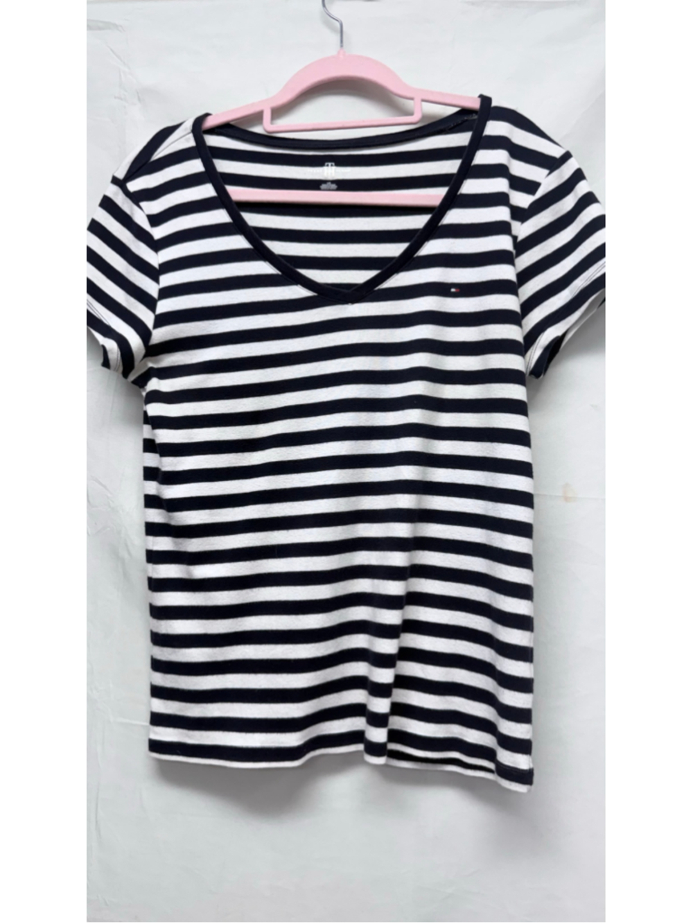 Women's Tommy Hilfiger Striped V-Neck Tee Navy White Size L